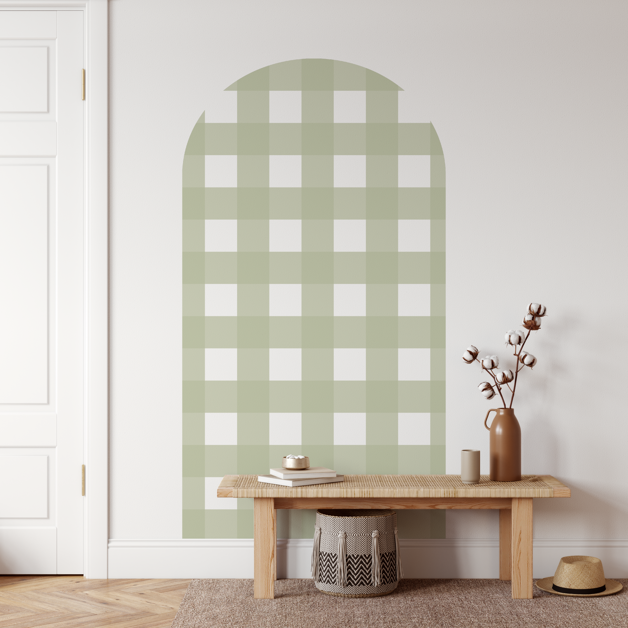 Gingham Check Sage Green Arch Decal