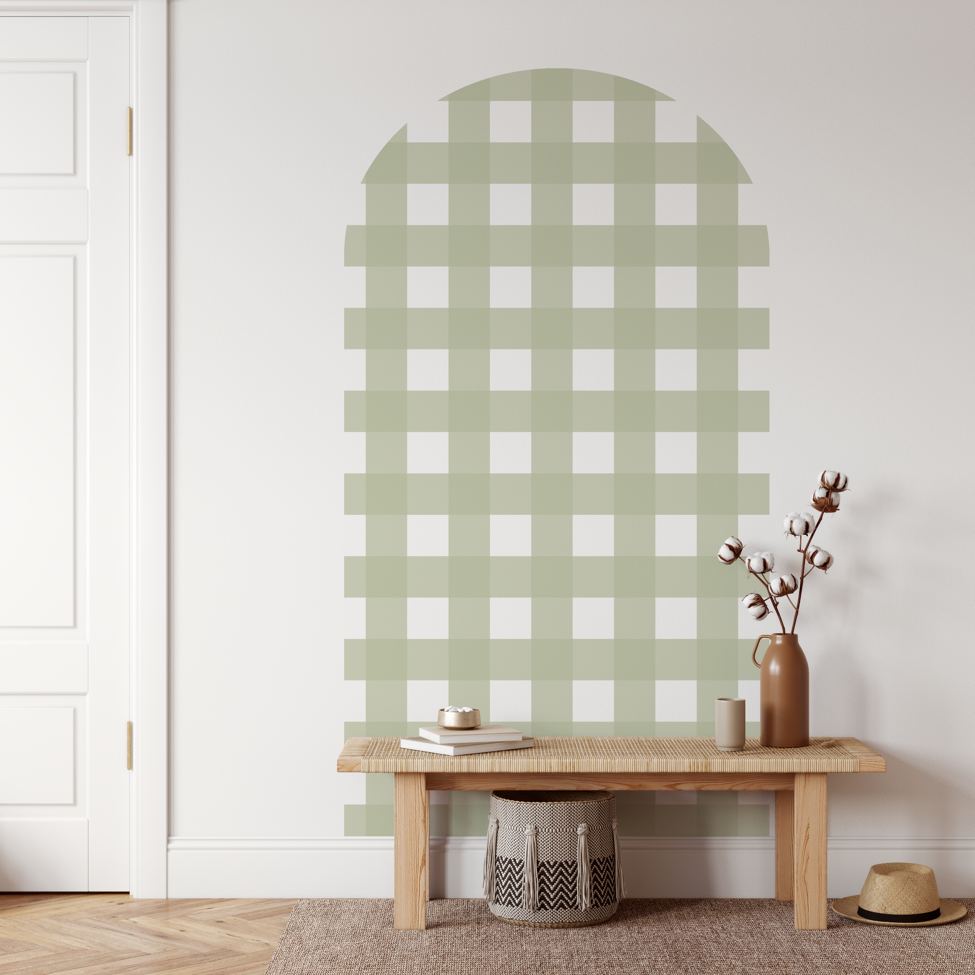 Gingham Check Sage Green Arch Decal