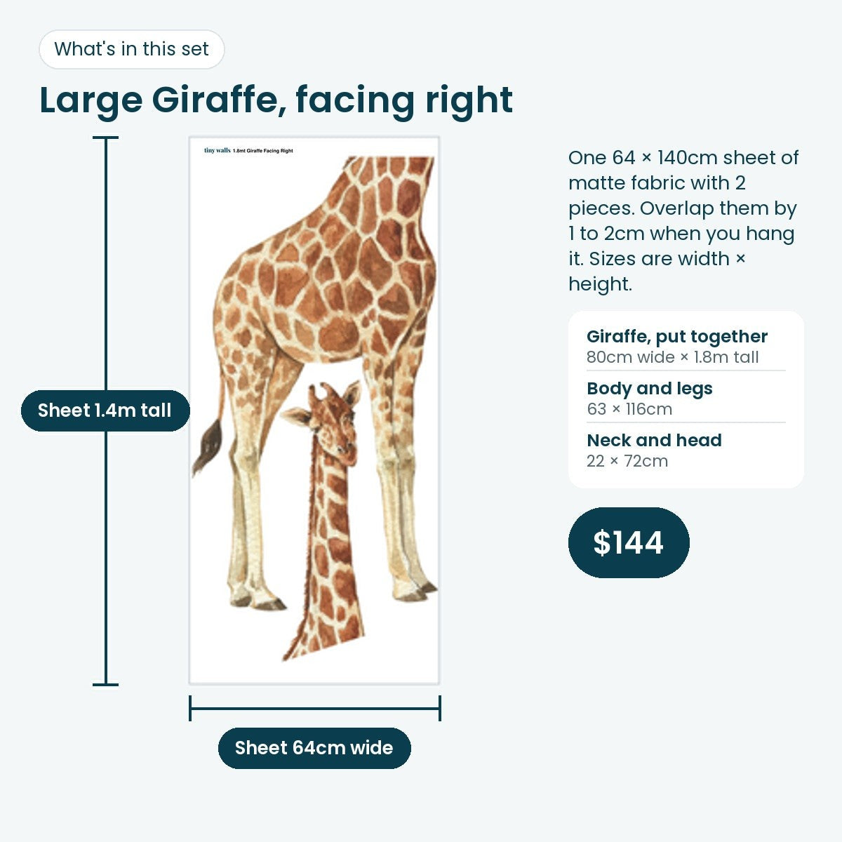 Large giraffe facing right print sheet and sizes