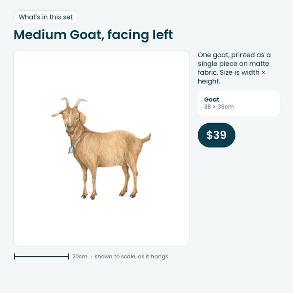 Medium goat decal facing left, 38 × 39cm
