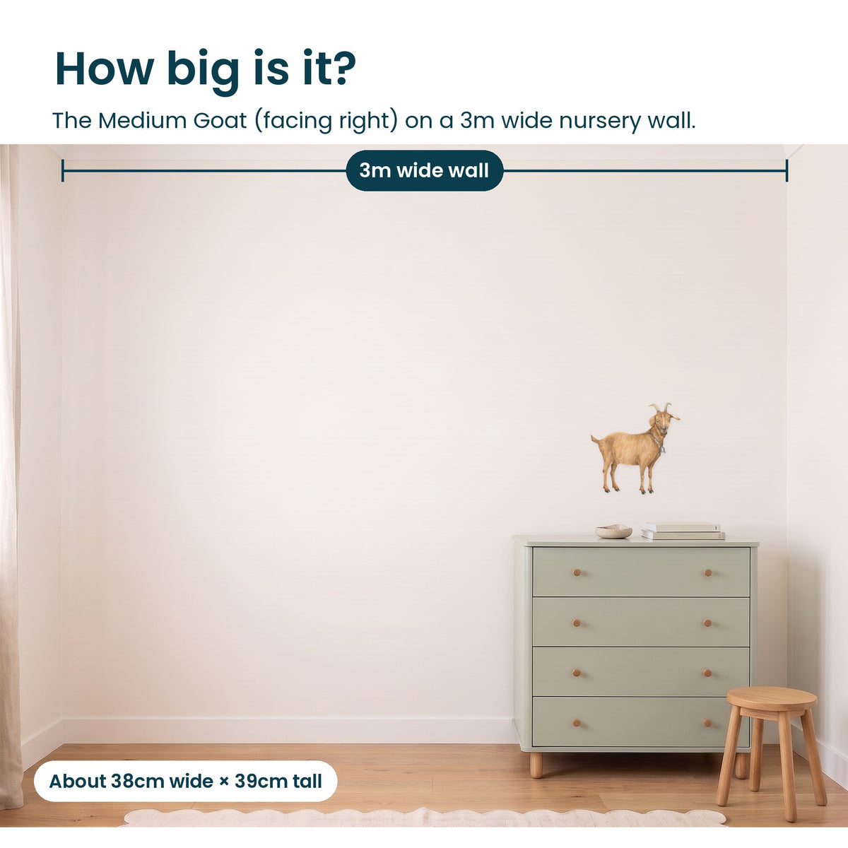 Medium goat facing right on a 3m nursery wall