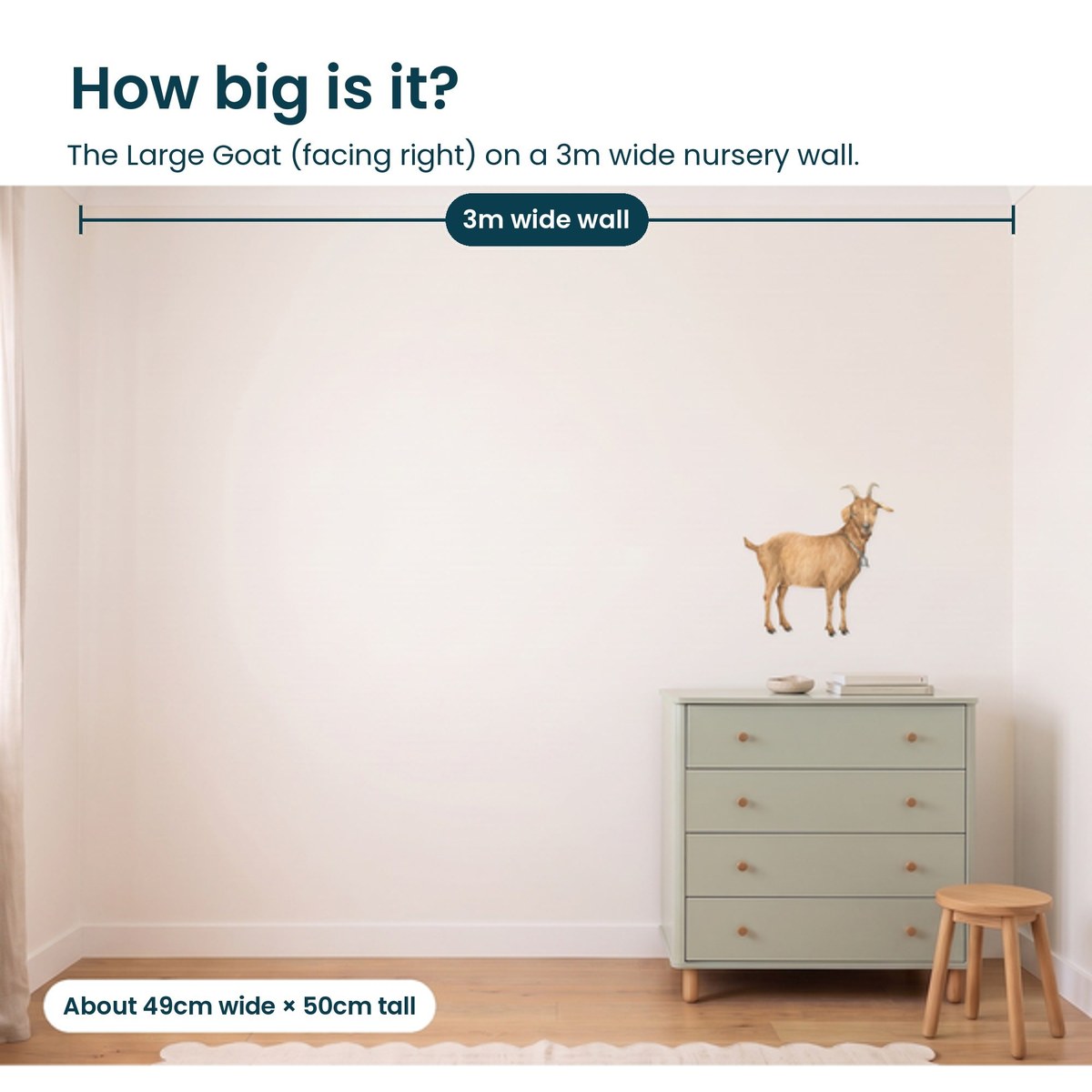 Large goat facing right on a 3m nursery wall