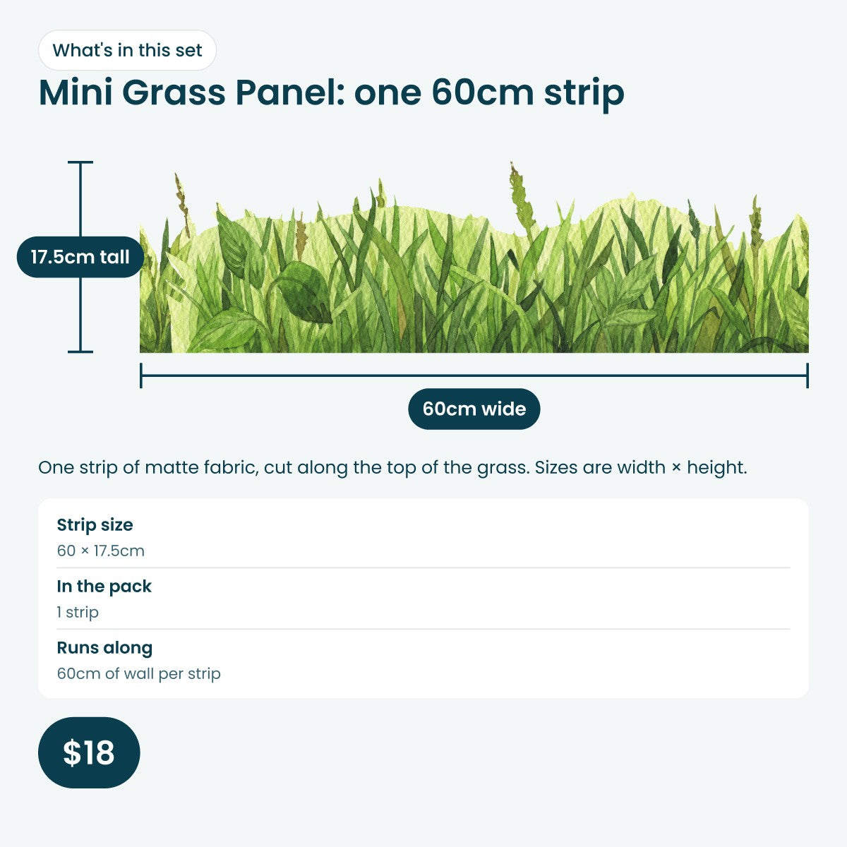 What's in the Mini Grass Panel: one 60cm wide grass strip