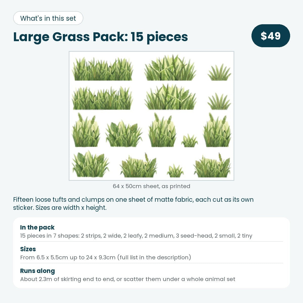 Large Grass Pack, 15 pieces, what is in the set