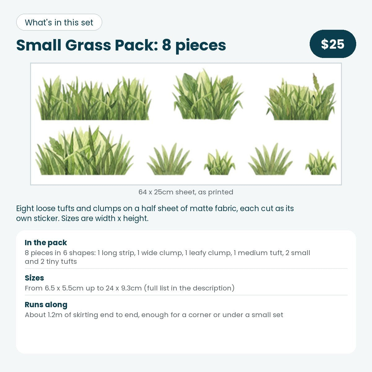 Small Grass Pack, 8 pieces, what is in the set