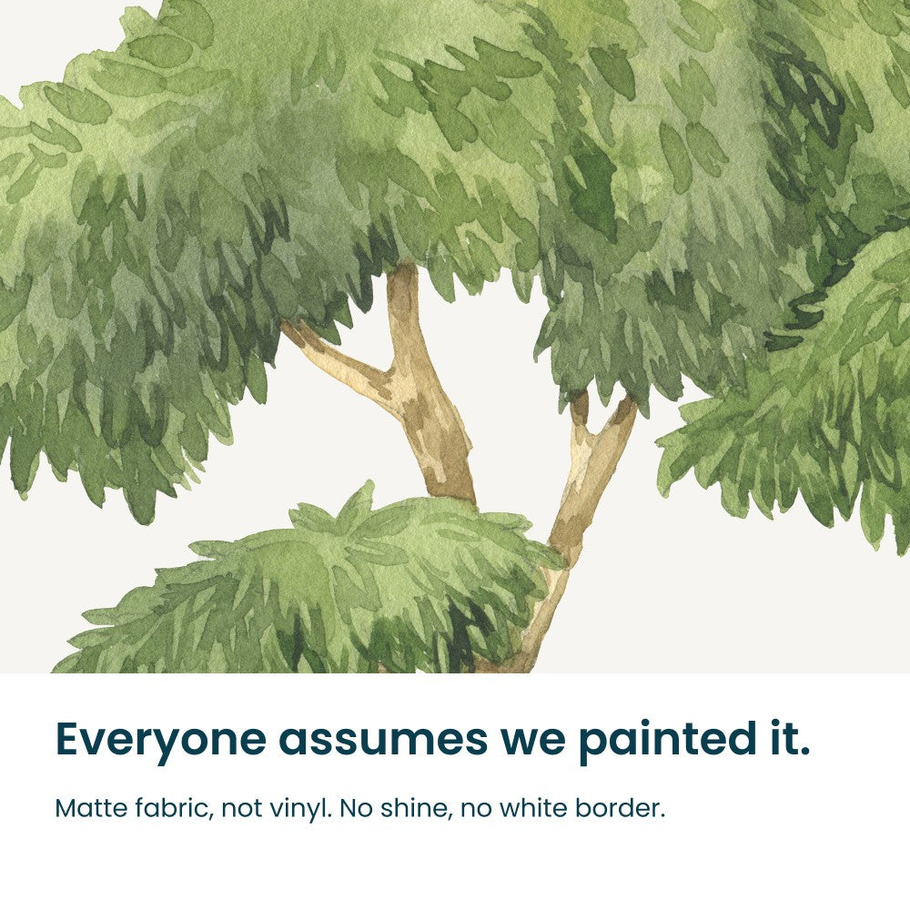 Close-up of the hand-painted watercolour gum leaves