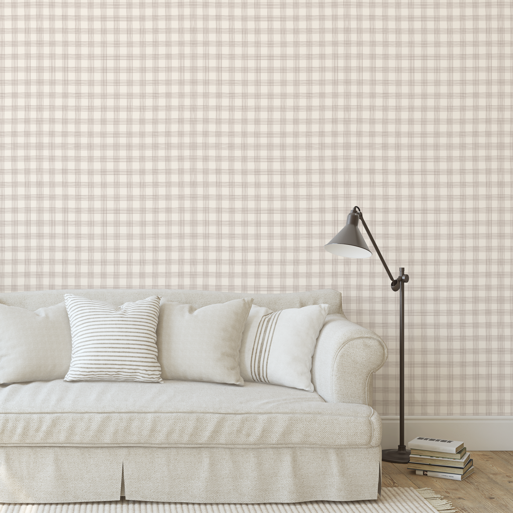 Campbell Hand Drawn Check Brown Wallpaper