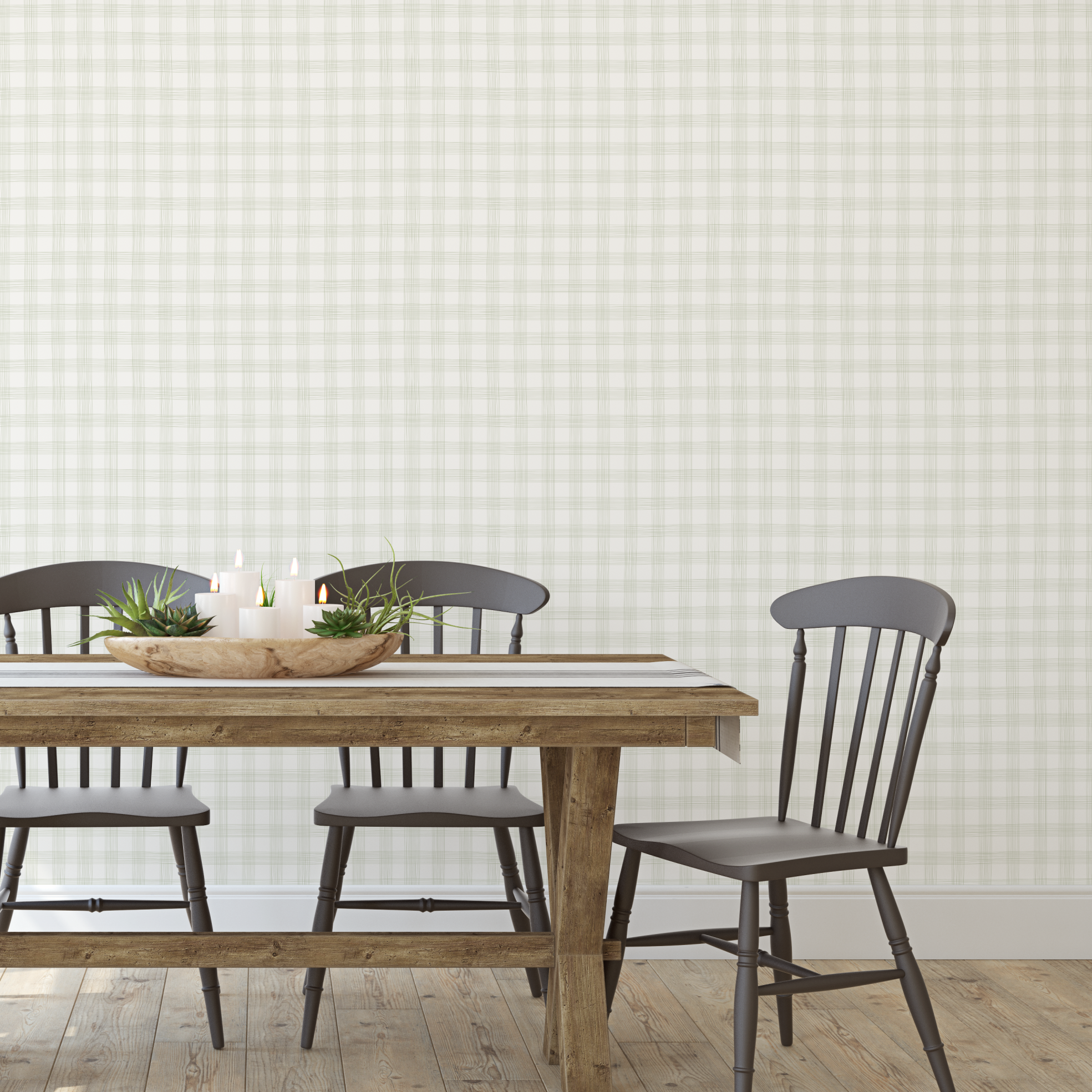 Campbell Hand Drawn Check Sage Green Wallpaper