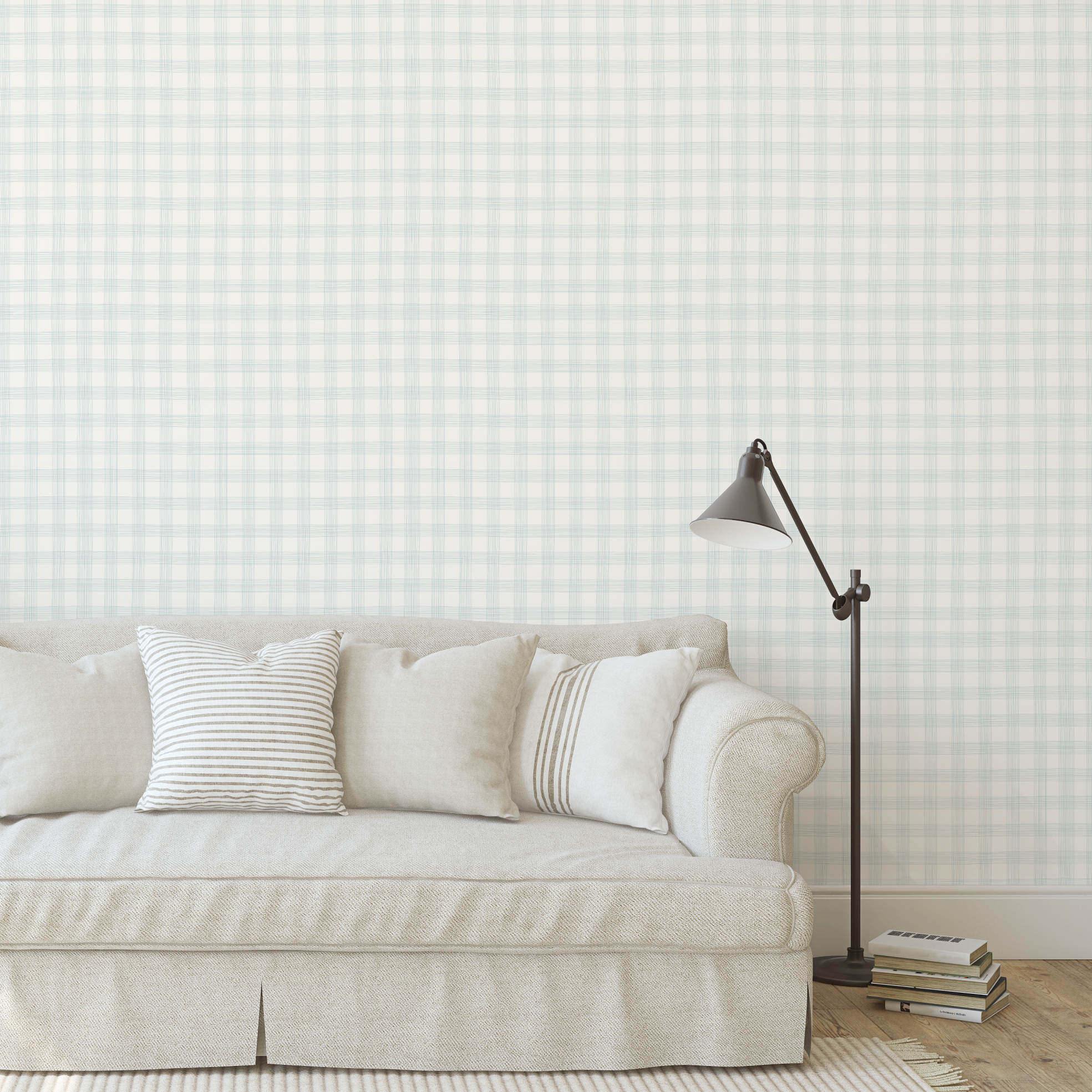 Campbell Hand Drawn Check Seafoam Wallpaper