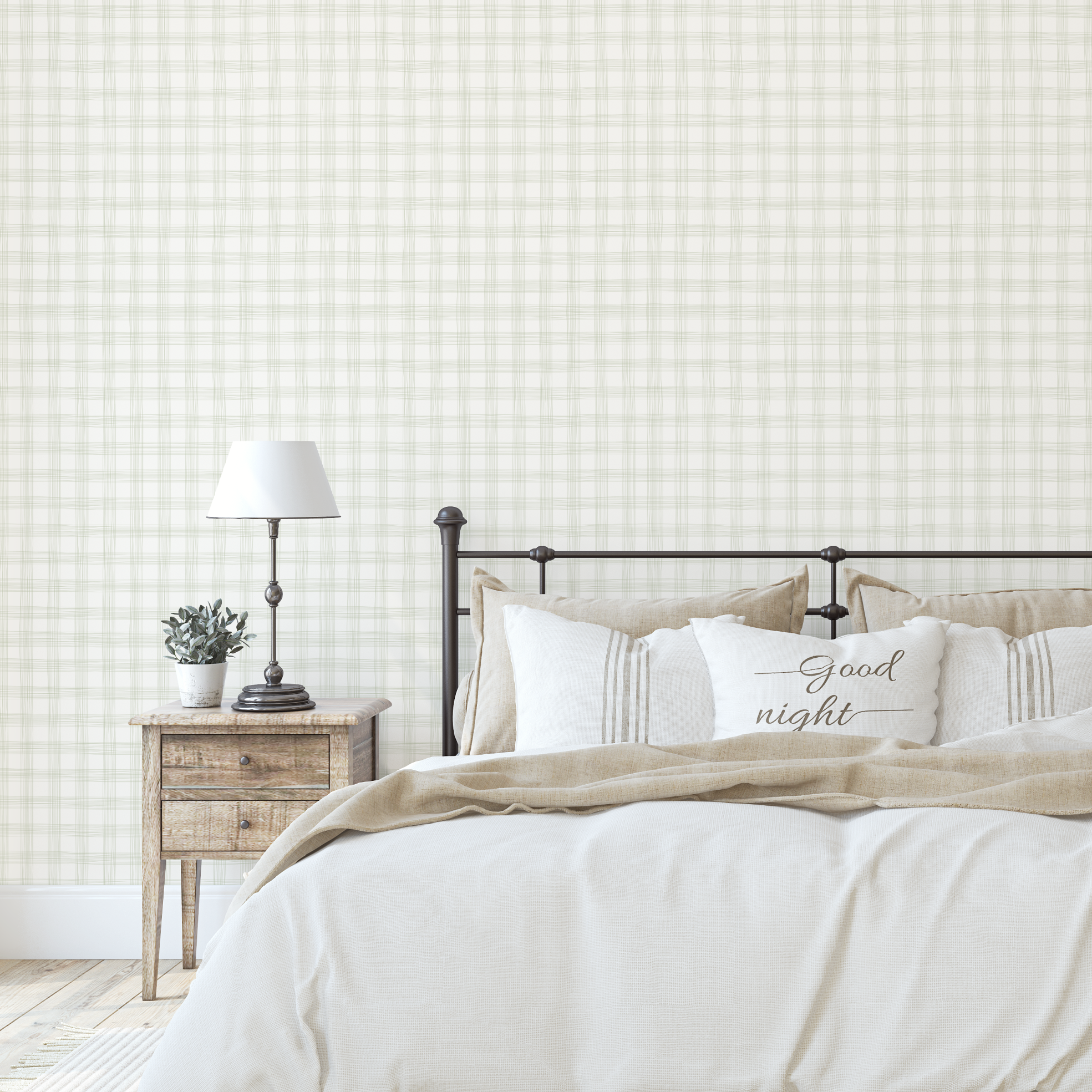 Campbell Hand Drawn Check Sage Green Wallpaper