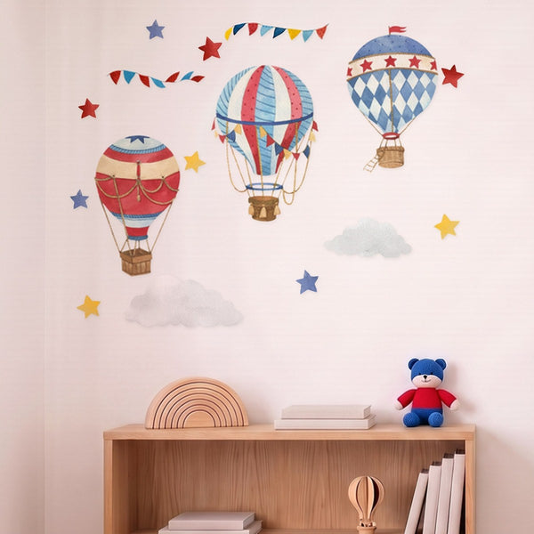 Hot air balloon wall decals in a styled nursery