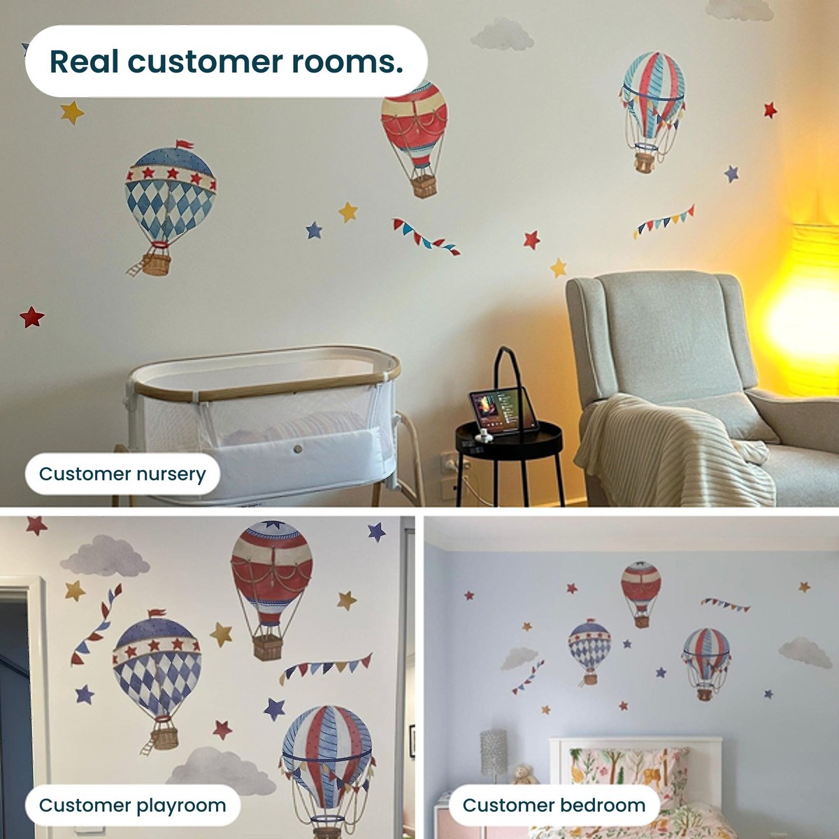 Hot air balloon wall decals in real customers' rooms