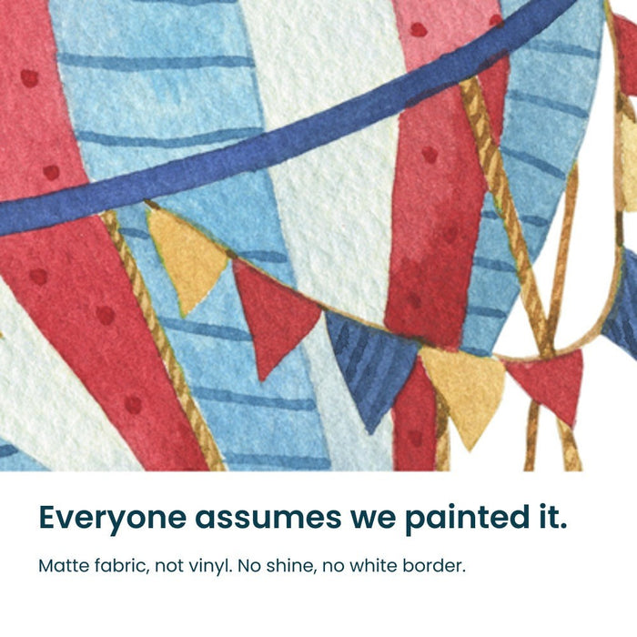 Close-up of the hand-painted watercolour detail on a balloon decal