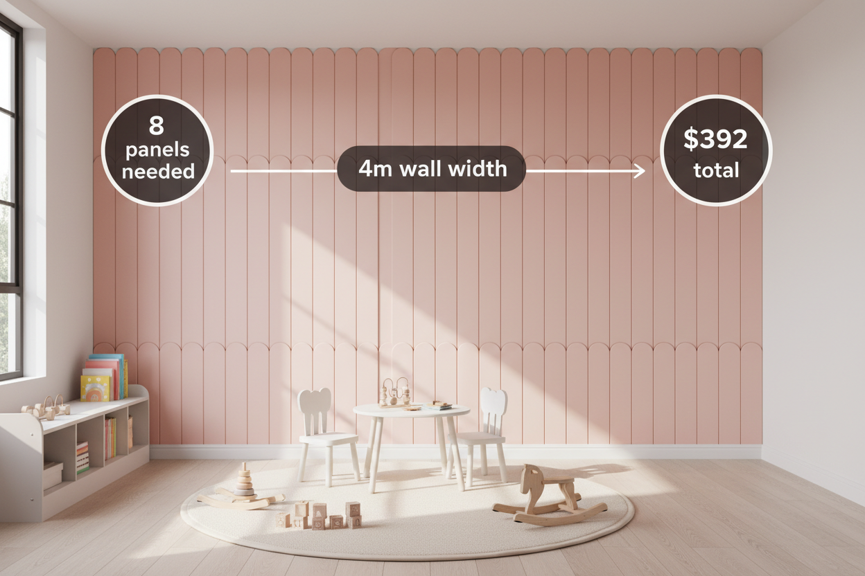 4m playroom wall with 8 blush scallop panels - $392 total