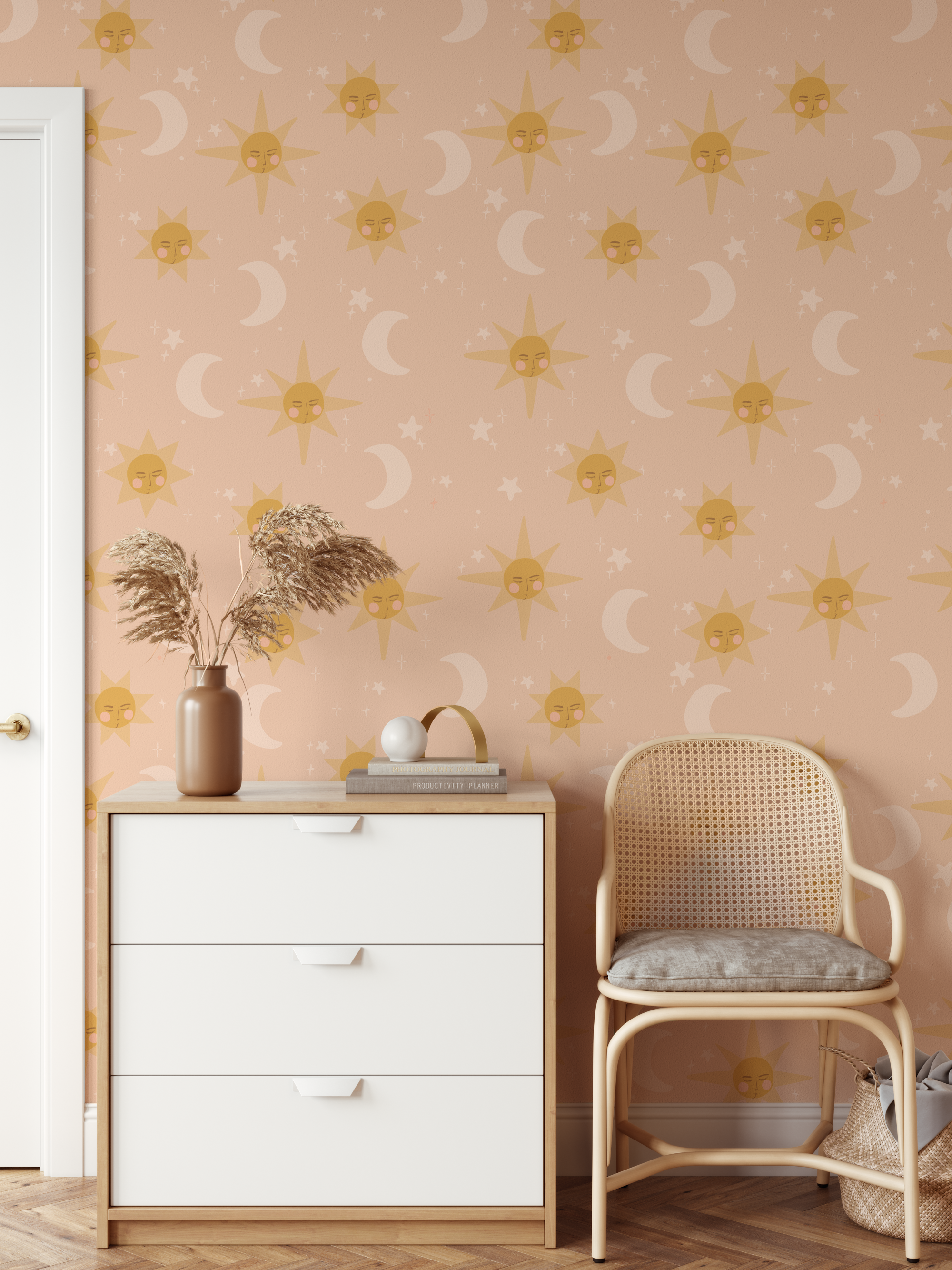 Juniper Pink Boho Sun Moon Wallpaper