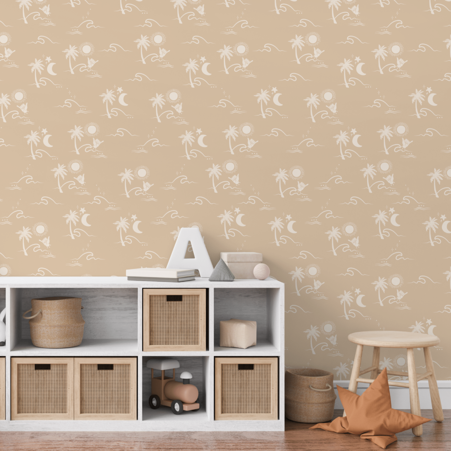 Malu Beige Beach Surf's Up Boho Wallpaper