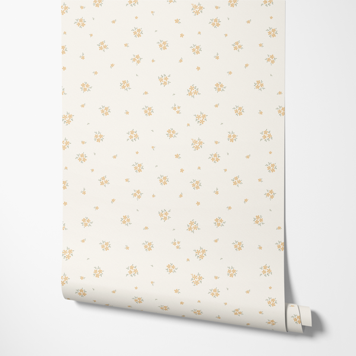 Matilda Yellow Dainty Floral wallpaper panel unrolled, showing tiny yellow flowers