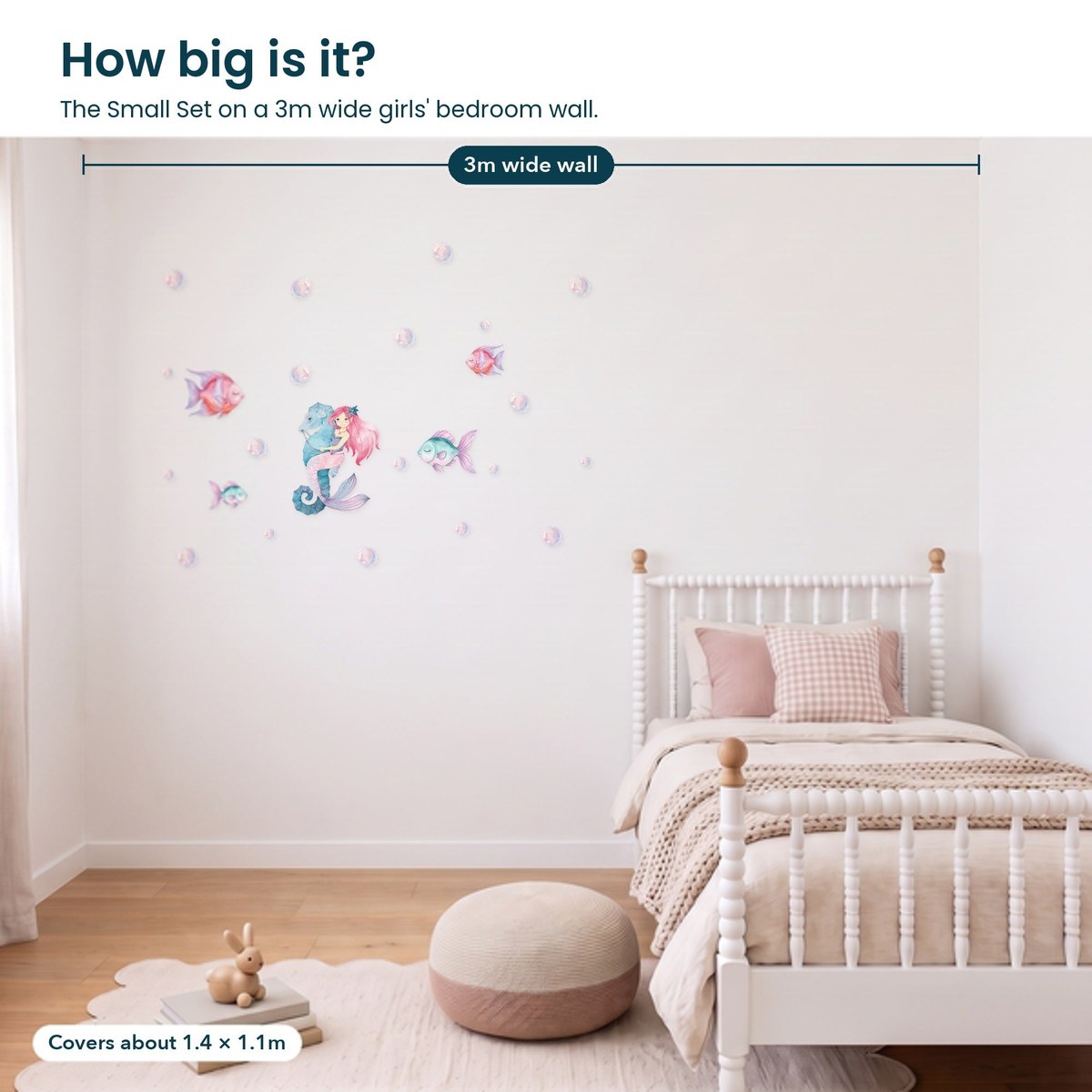 Small Set on a 3m wide girls' bedroom wall, covers about 1.4 x 1.1m