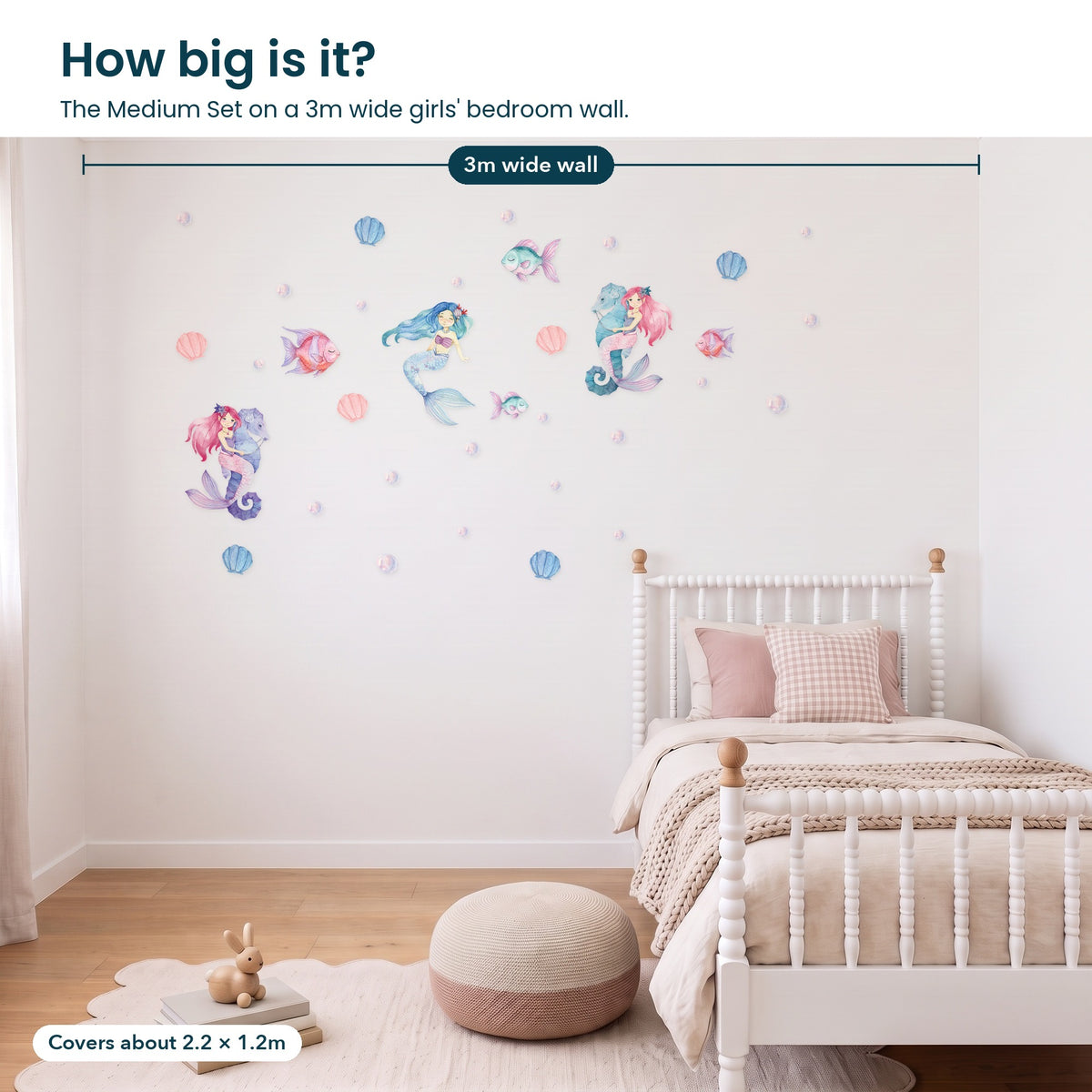Medium Set on a 3m wide girls' bedroom wall, covers about 2.2 x 1.2m