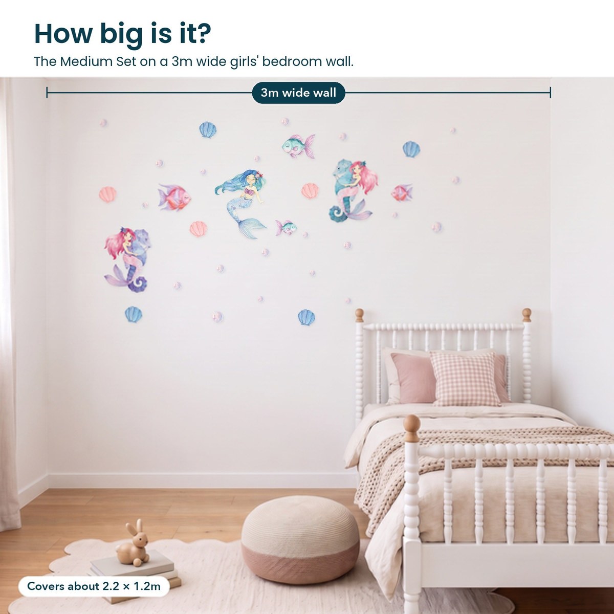 Medium Set on a 3m wide girls' bedroom wall, covers about 2.2 x 1.2m
