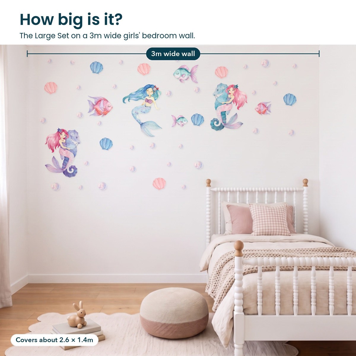 Large Set on a 3m wide girls' bedroom wall, covers about 2.6 x 1.4m