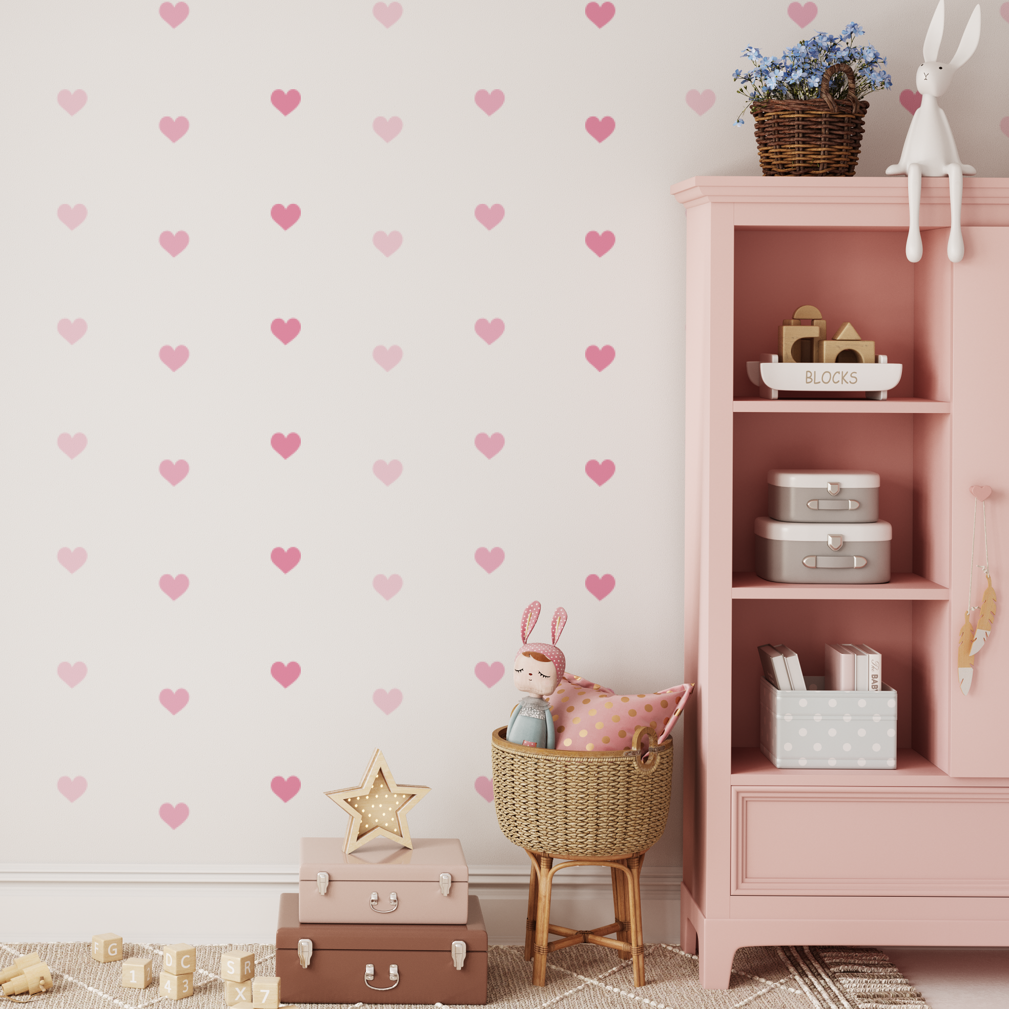 Mini Hearts 90pcs Pink Wall Decals