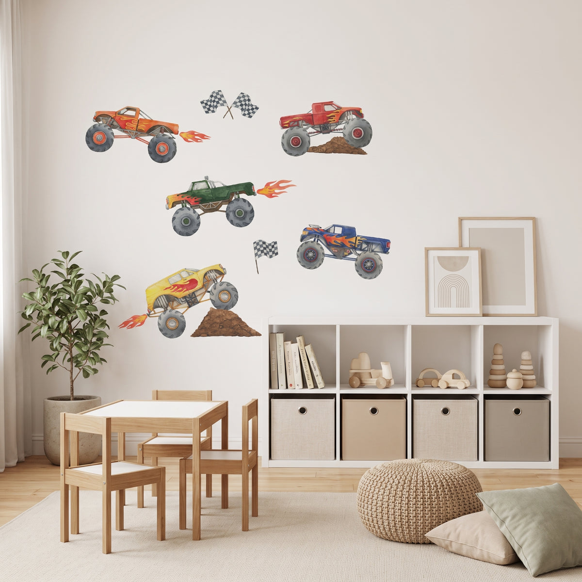 Monster Truck wall decals styled in a modern Australian children's playroom