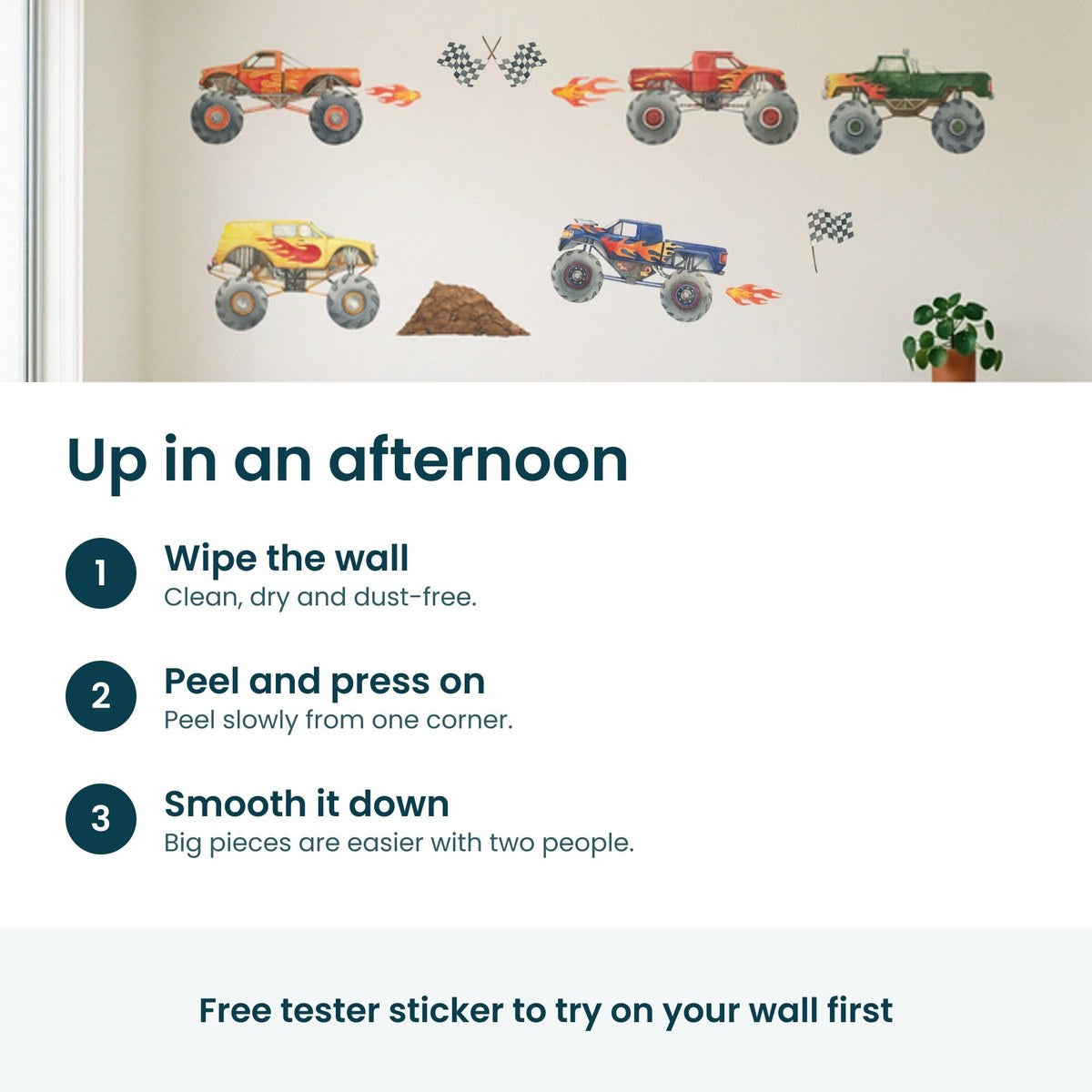 How to put up monster truck wall decals in three steps