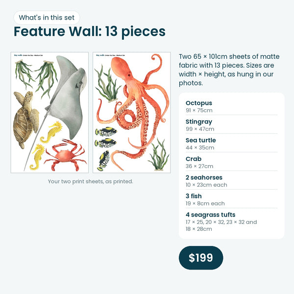 Ocean animal Feature Wall Pack print sheets and sizes