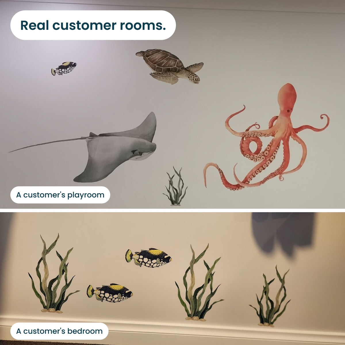Real customer rooms with ocean animal decals