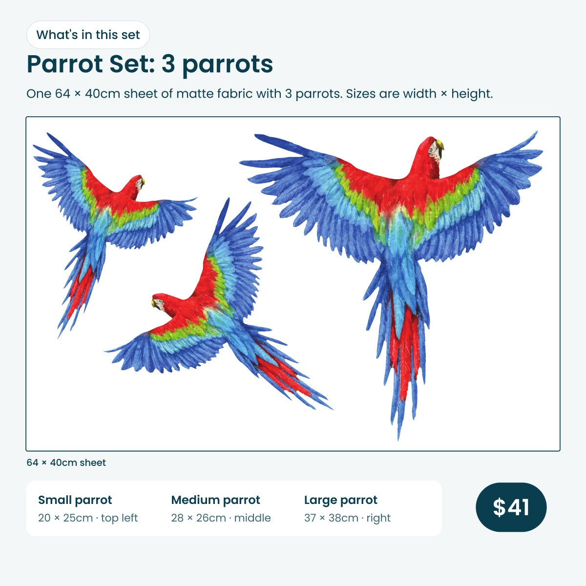 Parrot set print sheet and sizes