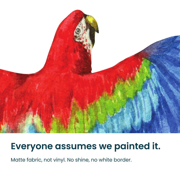 Close-up of the watercolour parrot decal