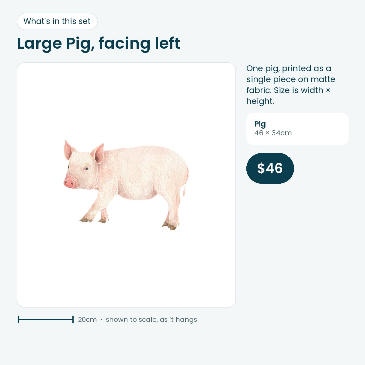 Large pig decal facing left, 46 × 34cm