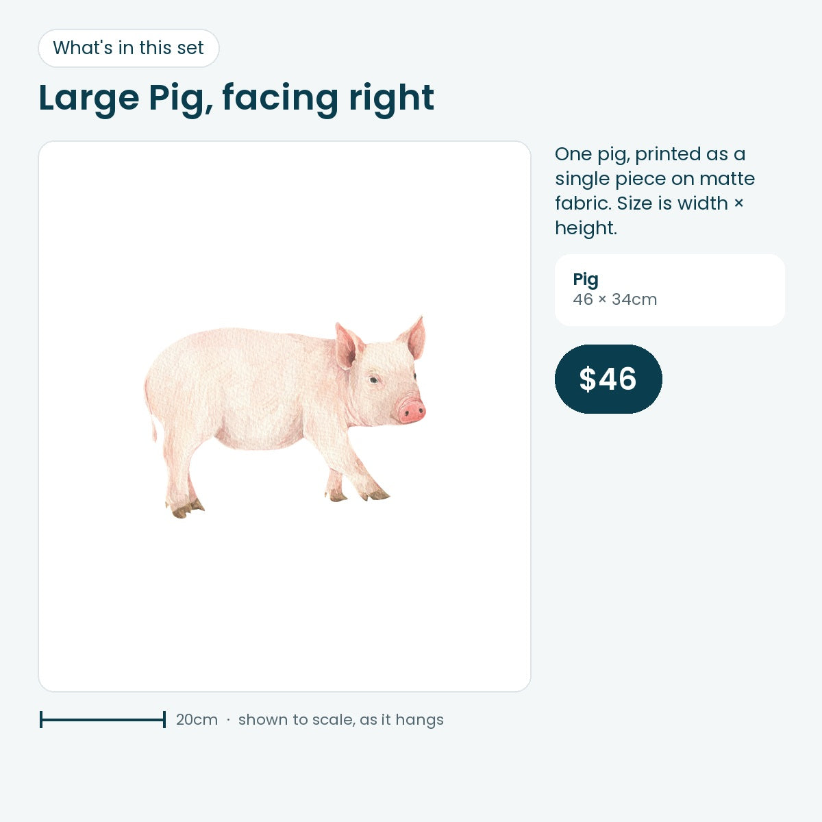 Large pig decal facing right, 46 × 34cm