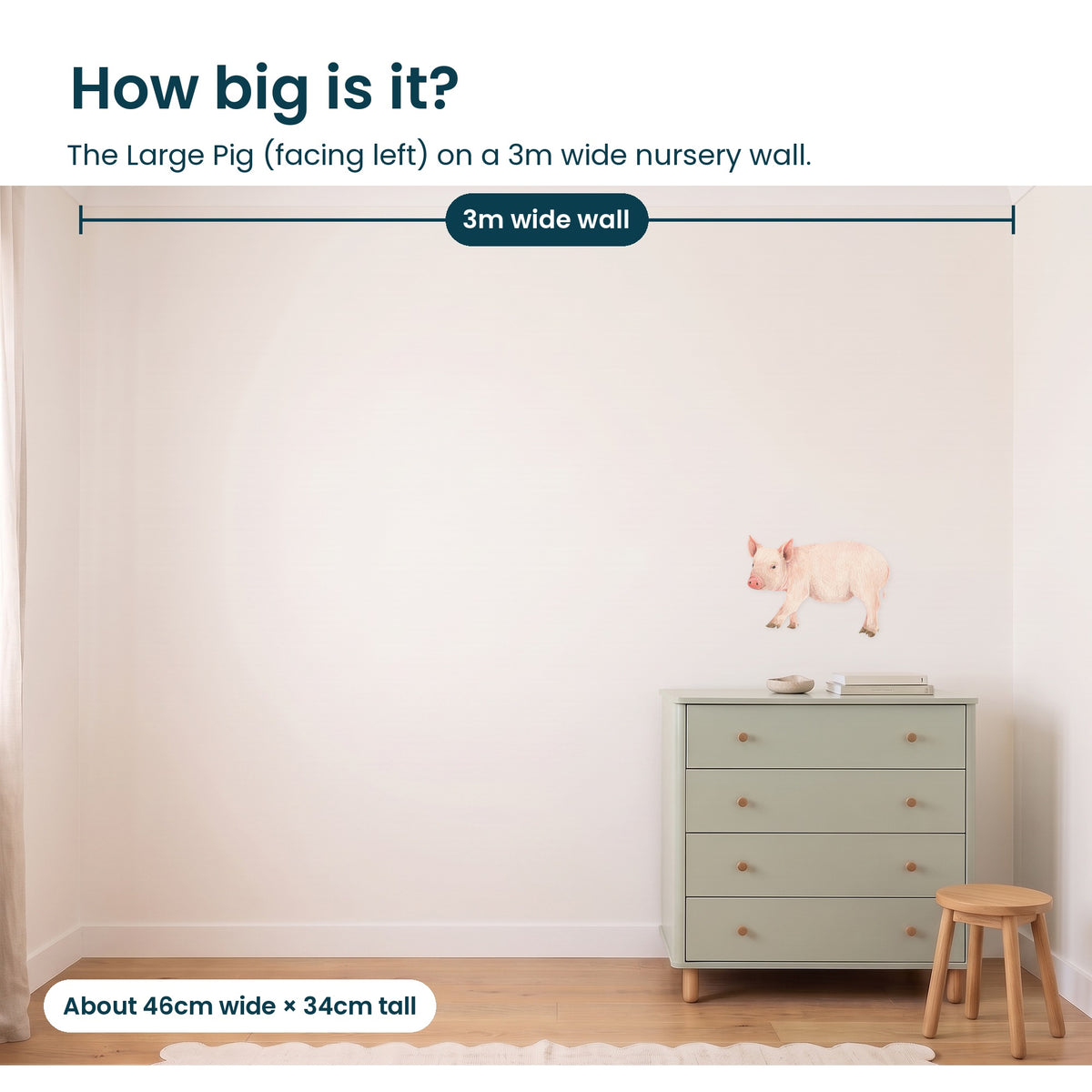 Large pig facing left on a 3m nursery wall