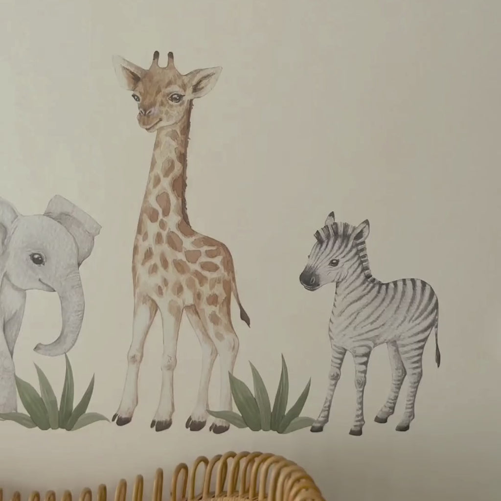 Baby Safari Animal Wall Decals - Watercolour Nursery Decor
