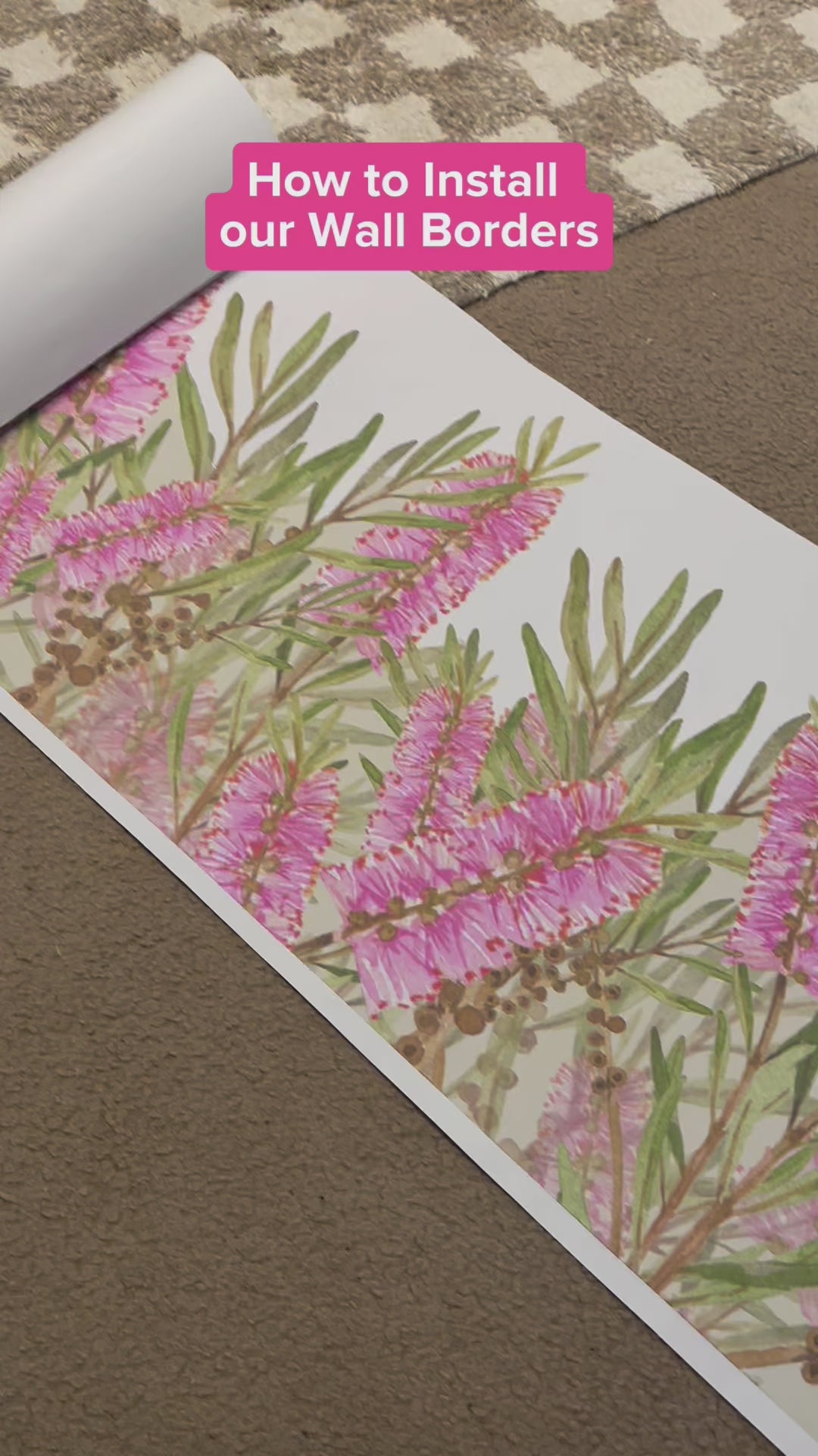 Load video: Pink Bottlebrush Foliage Wall Border Decals