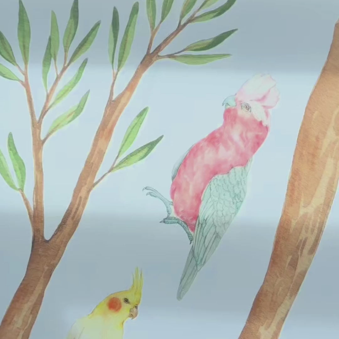 Load video: Australian Gum Tree Branch &amp; Bird Wall Decals