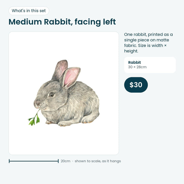 Medium rabbit decal facing left, 30 × 28cm