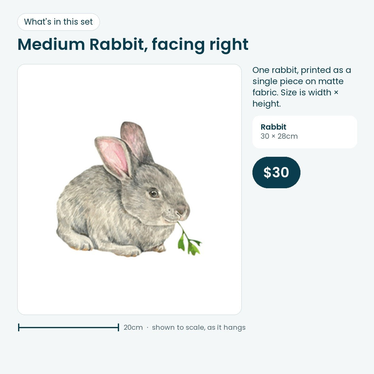 Medium rabbit decal facing right, 30 × 28cm