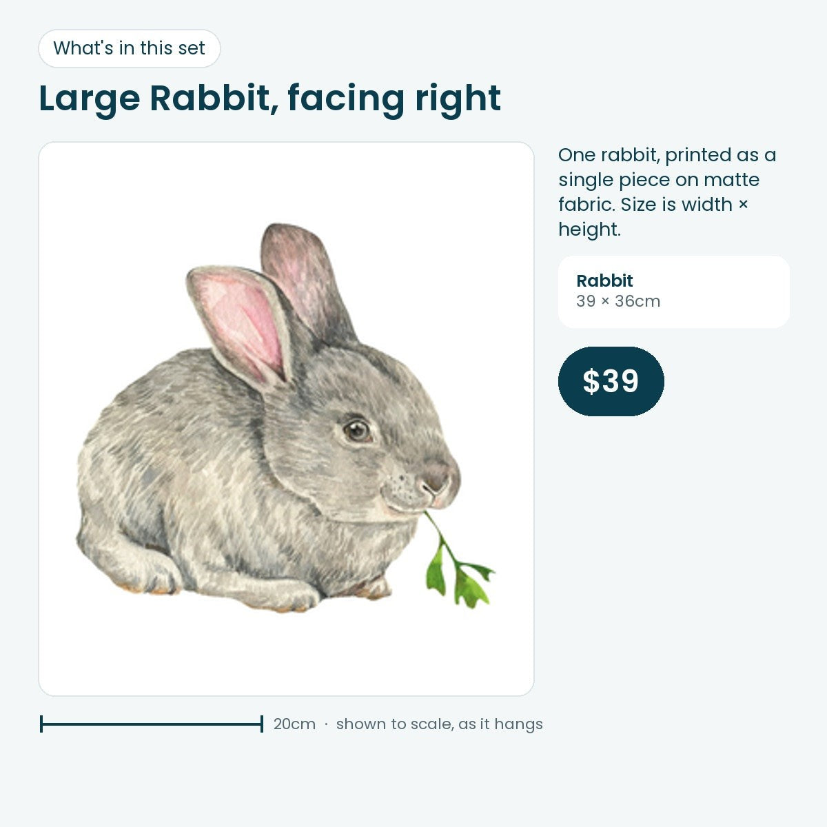 Large rabbit decal facing right, 39 × 36cm