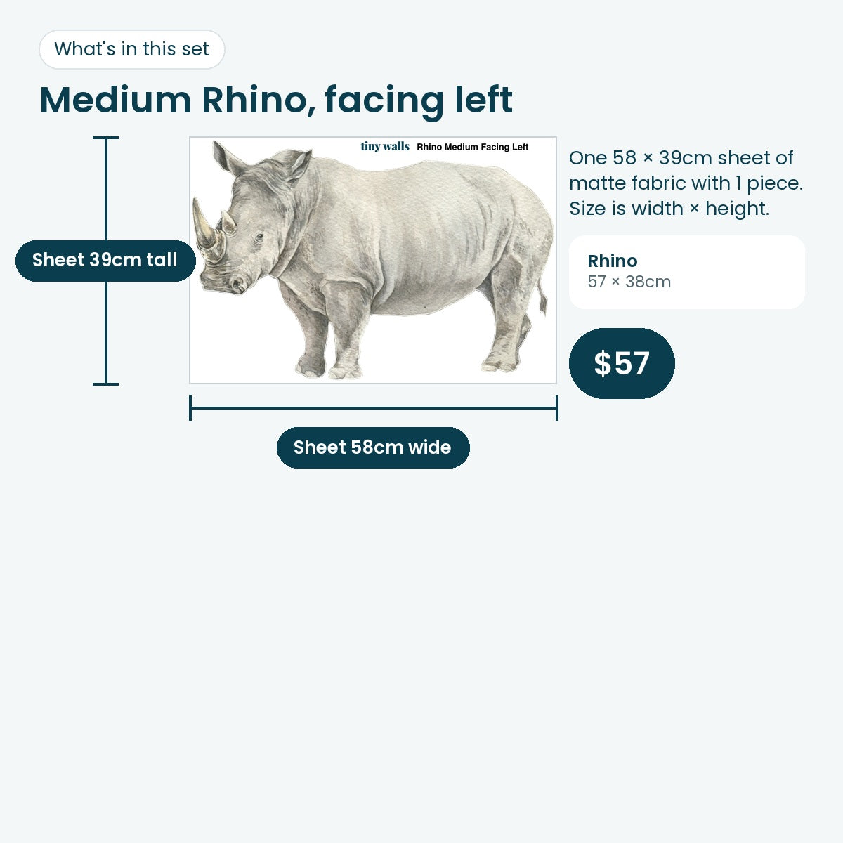 Medium rhino facing left print sheet and size