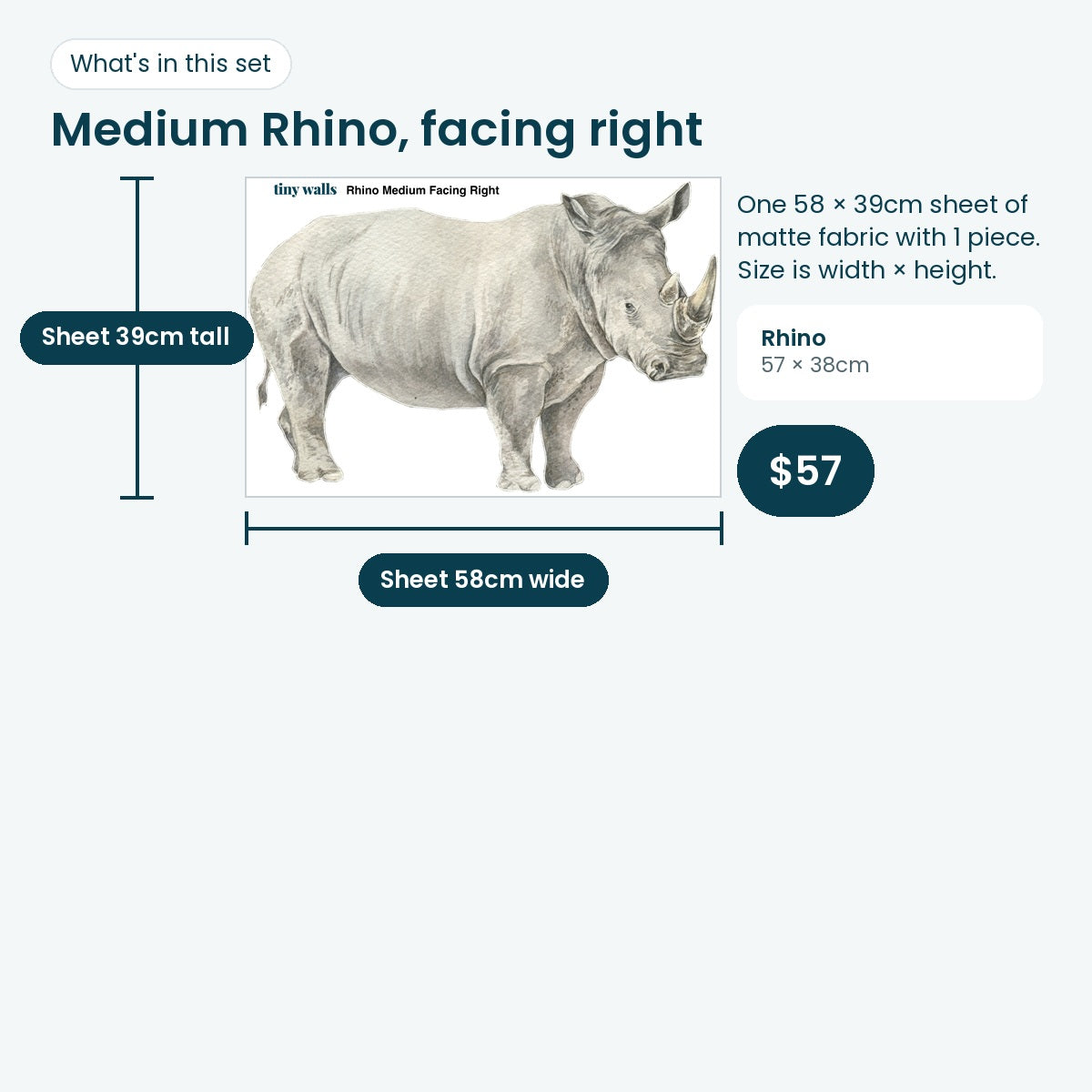 Medium rhino facing right print sheet and size