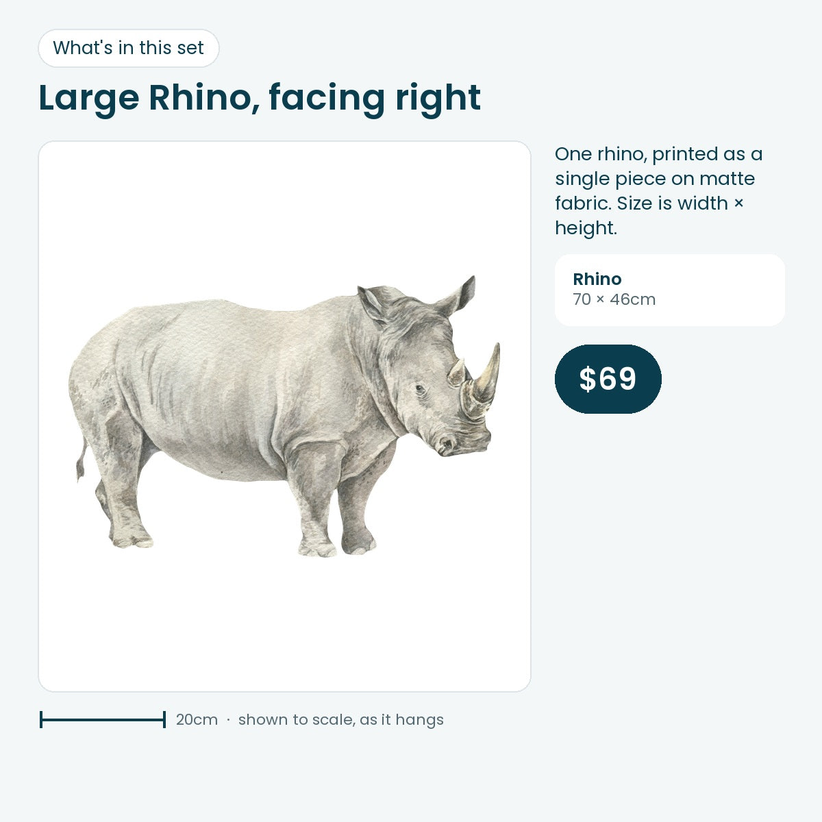Large rhino facing right and size