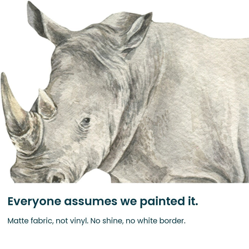 Close-up of the watercolour rhino decal