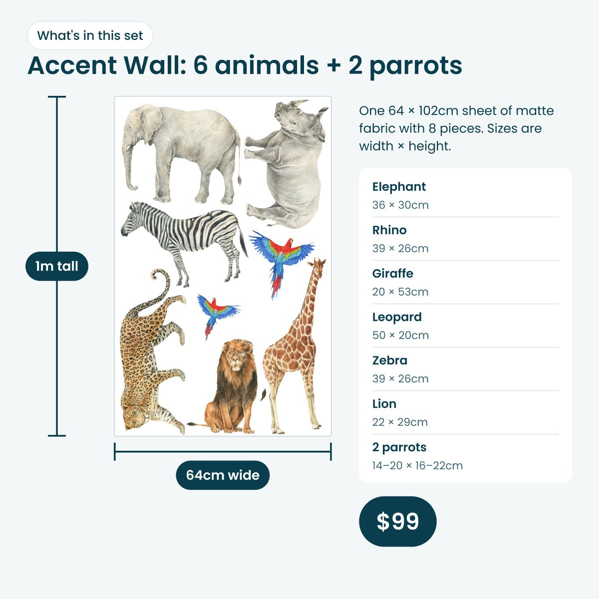 What's in the Accent Wall pack: 8 safari decals