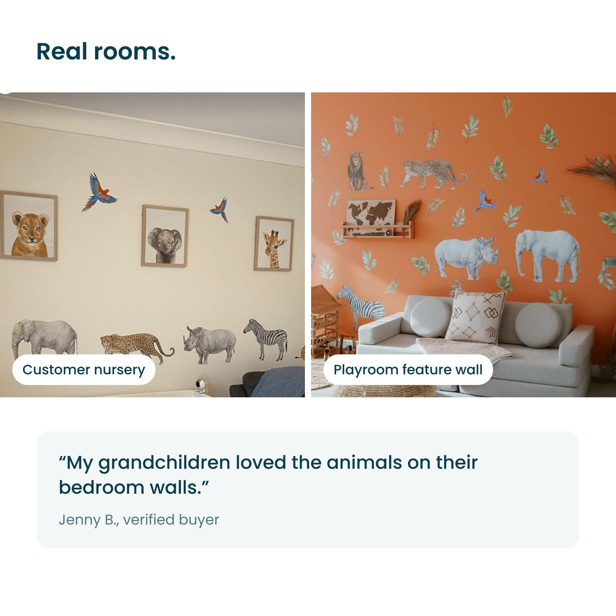 Safari animal decals in real rooms