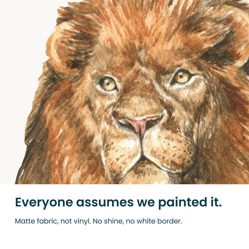 Close-up of the hand-painted watercolour safari art