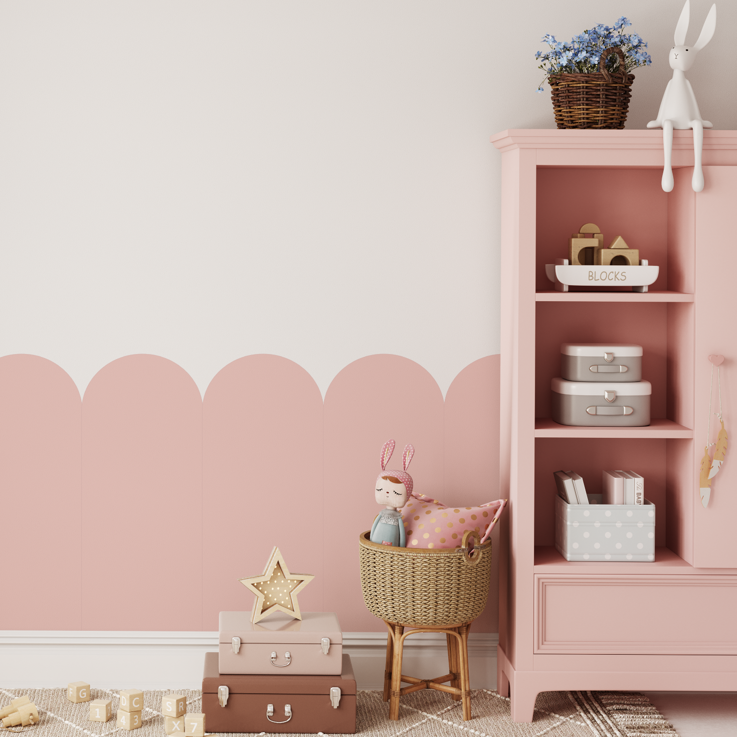 Scalloped Wallpaper Panel - Light Pink