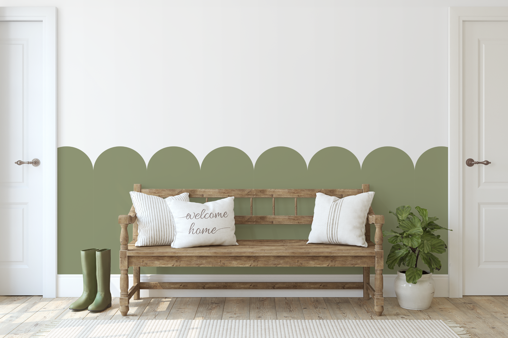 Scalloped Wallpaper Panel - Olive Green